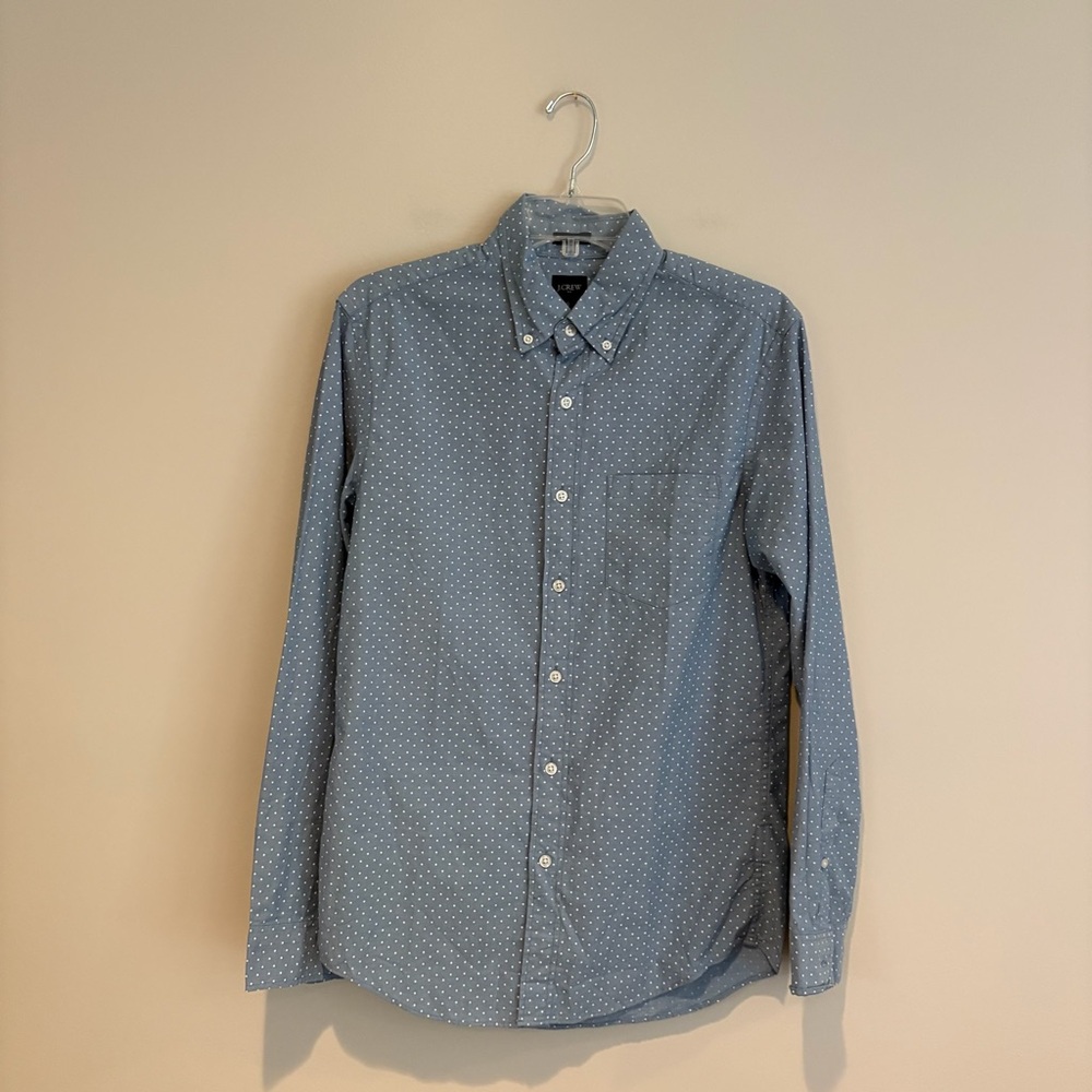 J. Crew Slim Fit Light Blue Polka Dot 100% Cotton Button-Down Shirt